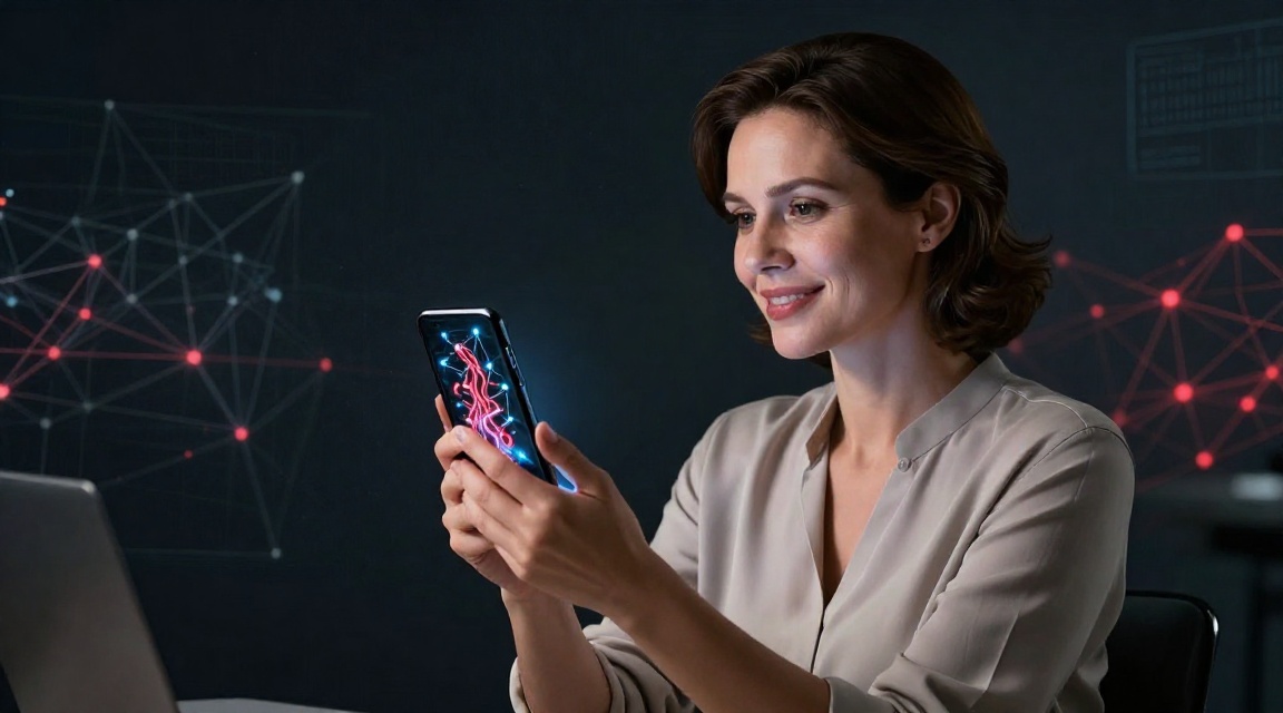 Уверенная женщина использует TRON Energy для снижения комиссий и пассивного дохода на USDT TRC20 переводах