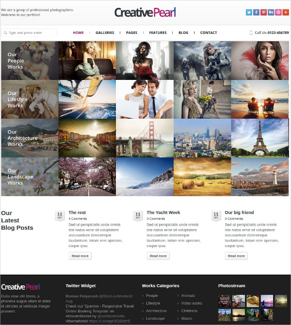 CreativePearl - оптимизированная для SEO тема фотографии WordPress, разработанная специально для фотографического бизнеса