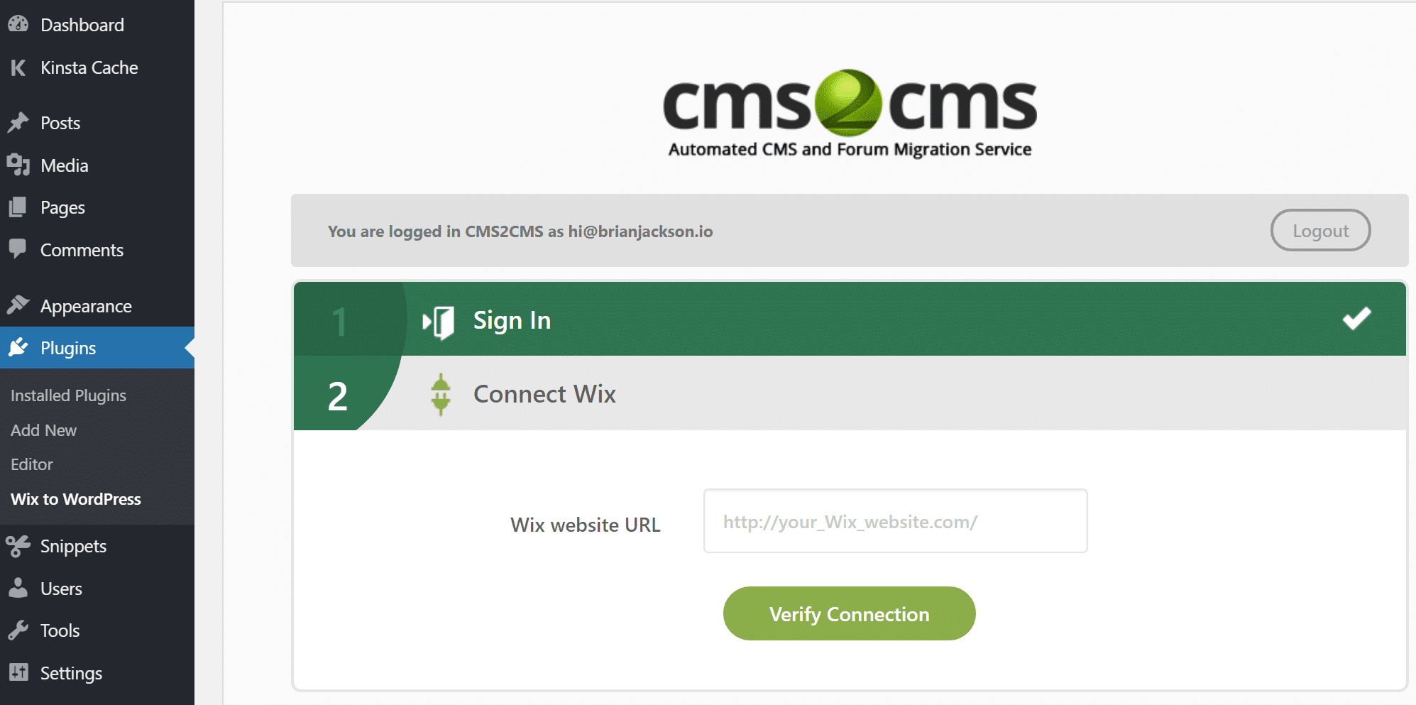 После этого вы будете перенаправлены на веб-сайт CMS2CMS для продолжения миграции